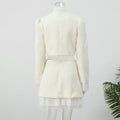 White Ruffle Stand Collar Peplum Skirt Set Romantic High Neck Long Sleeve Slim Co-ord 2026 Spring Wedding Dating Party Outfit