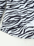 Zebra Stripe Print Two Piece Set for Women Lapel Long Sleeve Spliced Zipper Short Coat Mid Waist Knee Skirt Female