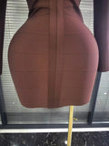 Brown Color Women Long Sleeve Sexy Deep V-Neck Bodycon Mini Bandage Dress Nightclub Party Birthday Outfit Wholesale