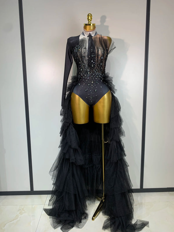 New Black Perspective Bodysuit Women Sexy Singer Dance Stage Performance Costume Evening Party Birthday Photo Shoot Outfit