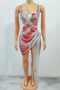 Dress Manufacturer Small Orders Shinny Diamond Tassel Chain Bodycon Mini Dress Woman Sexy Runway Mujer Ropa
