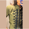 Women Woven Patchwork Napoleon Jacket Shoulder Pad Long Sleeve Hook Closure Street Blazer 2026 Spring Chic Casual Edgy Crop Coat