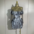 Women Eveing Party Luxury Birthday Nightclub Stage Wear Sparkly Diamond 3D Acrylic Leaf Long Sleeves Mesh Transparent Mini Dress