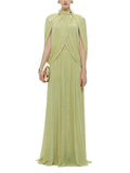 Chic Draped Maxi Dress Women Elegant Flutter Sleeve Turtleneck Patchwork Long Dresses 2026 Lady New Evening Party Gowns