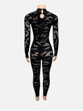 Irregular Mesh Patchwork Jumpsuit Women o-Neck Full Sleeve Sexy Hottie Stretch Skinny Hipster Fashion Street Clubwear