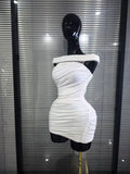 White Color Women Slash Neck Off the Shoulder High Stretch Bodycon Mini Dress Nightclub Party Celebrate Birthday Clothing