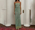 Solid Slimming Fashion Dresses for Women Strapless Sleeveless Patchwork Sequins Midi Split Dress Female Clothing
