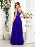 Sleeveless Evening Dresses V-Neck Sequined Embroidery Long Party Gown Clothing Elegant Mesh A-Line Formal Wedding Dress