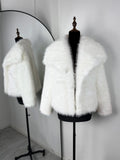Solid Faux Fur Lapel Women's Coat Luxury Gradient Cropped Fluffy Fur Jacket Coat Winter Thicken Outerwear High Street
