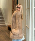 Women Shaggy Faux Fur Patchwork Mid Length Coat Lapel Open Front Long Sleeve Vintage Coats Elegant Winter Warm Outerwear 2026