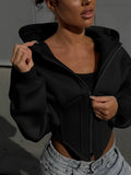 Chic Irregular Women Jackets Hooded Long Sleeve Fitted Jacket for Casual Outing Gathering Wear  Autumn Fashion New