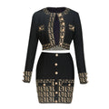Women's Fashion Jacquard Metal Button Short Cardigan + Hot Mini Skirt Two Piece Set Business Casual Office Lady Outfit Robe Fête