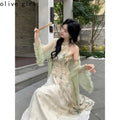 Olive Girl Flowing Sleeve Qipao for Ren Faire 2026 Garden Wedding Fairycore Photoshoot Everyday Wear S-XXL XS-3XL Plus Size Flowing Sleeve Romantic Cottagecore Garden Party Editorial Not Costume Qipao Cheongsam Chinese Dress Chinese Heritage Fashion Women
