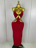 Women Sexy Halter Hollow Out Sleeveless Black Red Bodycon Long Bandage Dress Celebate Prom Elegant Luxury Birthday Club Dress