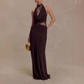 Solid Halter Spliced Lace Bodycon Long Dresses for Women Swing Collar High Waist Sexy Hot Girl Evening Gown Female