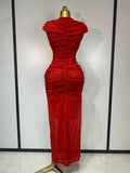 Women Sexy Sleeveless O-Neck Bodycon Mesh Long Dress Hollow Out Celebrate Fashion Show Celebrity Evening Party Club Dress