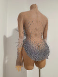 Sexy Sparkling Crystal Bodysuit Long Sleeve See Through Mesh JumpsuitEvening Party Bar Dancer Stage Wear For Female Singer