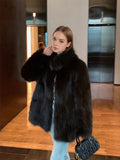 Women's Faux Fox Fur Coat Long Sleeve Lapel Collar Fluffy Thick Warm Short Mid Fall Winter Daily Street Fashion Outerwear 2026