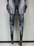 Sexy Stretchy Performance Dance Nightclub Rompers Singer Stage Wear Sparkly Rhinestones Jumpsuit Gloves for Women Costume