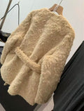 Original 2new Style Women's Fashion Belt Decoration Artificial Fur Effect Fur Jacket Coat Coat