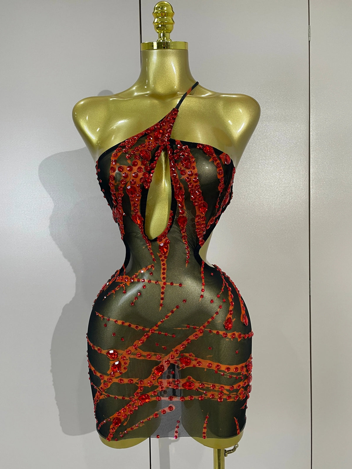 Women Eveing Nightclub Birthday Party Celebration Festival Show Outfit Sexy Spakly Diamonds Mesh Backless Hollow Out Mini Dress