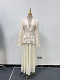 Solid Loose Spliced Single Breasted Dresses for Women Lapel Long Sleeves Patchwork Folds Elegant Dress Female New