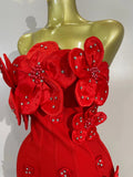 Luxury Chic 3D Beaded Flower Strapless Short Bodycon Bandage Dress Elegant Formal Party Prom Gown Birthday Wedding Guest Dresses