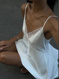 Lace Deep V-neck Backless Sexy Slip Dress For Women Fashion Clubs Party Spaghetti Strap Dress Solid Color Female
