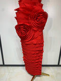 Women Sexy Backless Red Ruffled Flower Maxi Long Bodycon Bandage Dress Celebrity Elegant Evening Party Nightclub Birthday Dress