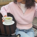 Women Half Zip Mock Neck Cropped Pullover Sweater Cable Knit Textured Waist-Cinching Street Y2K Autumn Winter Knitted Top