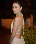 Fashion Backless Ruched Long Dress For Women Halter Lace Up Sexy Ruffle Dress Loose Female 2025 Summer New Vacation Dress