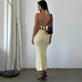 Women 2 Piece Set Sexy Halter Sleeveless Triangle Bra Crop Top Hollow Maxi Skirt Set Slim Knit Summer Beach Vacation Set