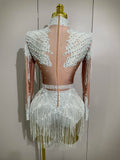 Women Sparkly Rhinestone Sequin Tassel Stretch Bodysuits 2025 New Arrival Birthday Party Nightclub Dj Stage Performance Costume