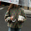 Fleece Printing Sweatshirt Women's Half-Zip Sweatshirt Fleece Loose Turtleneck pullover Female Winter Leisure Sweatshirt