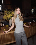 Knitted Top Two Piece Set For Women Turtleneck Sleeveless Pullover Vest Long Sleeve Texture Patchwor Set Lady Sexy Set
