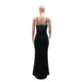 Women's Sheer Mesh Velvet Sequins Maxi Dress Sexy Straps Backless Sequins Maxi Dress Evening Gowns Sexy Birthday Outfits