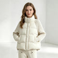Women Cropped Puffer Jacket Stand Collar Cable Knit Sleeves Patchwork Zip Up Lightweight 2026 Lady Quilted Winter Warm Outerwear