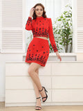 Two Piece Sets for Women Stand Collar Long Sleeve Spliced Diamonds Top High Wiast Mini Skirt Elegant Outfit Female