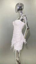 White Sequined Beaded Feather Glam V-Neck Suspender Dress Fashion Hot Party Stage Performance Dress Vestidos Para Festas De Luxo