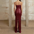 Solid Slimming Fashion Dresses for Women Strapless Sleeveless Patchwork Sequins Midi Split Dress Female Clothing
