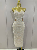 Elegance Pearl Beading Sequins Sleeveless Sexy Strap Bodycon Long Dress Women Celebrate Evening Party Birthday Outfit Vestido
