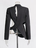 Solid Hollow Out Casual Irregular Blazers For Women Notched Collar Long Sleeve Spliced Button Temperament Blazer Female New