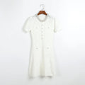 Knitted Two Piece Set for Women O Neck Spliced Beading Short Sleeve High Waist Mini Dress with Sling Solid Outfit Female New