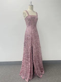 High Quality Sexy Pink Flower Embroidery Maxi Dress Straps Split Sleeveless A Line Floor Length Party Evening Gown 2025