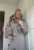 Trendy Solid Hooded Zip Snap Button Short Puffer Jacket Women Slim Fit Cropped Outerwear Winter Casual Street Daily Holiday Wear
