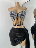 High Quality Women's Outfit Stage Performance Singer Dancer Costume Sexy Crop Top Skirt Two Pieces Sets Luxury Diamonds Dress