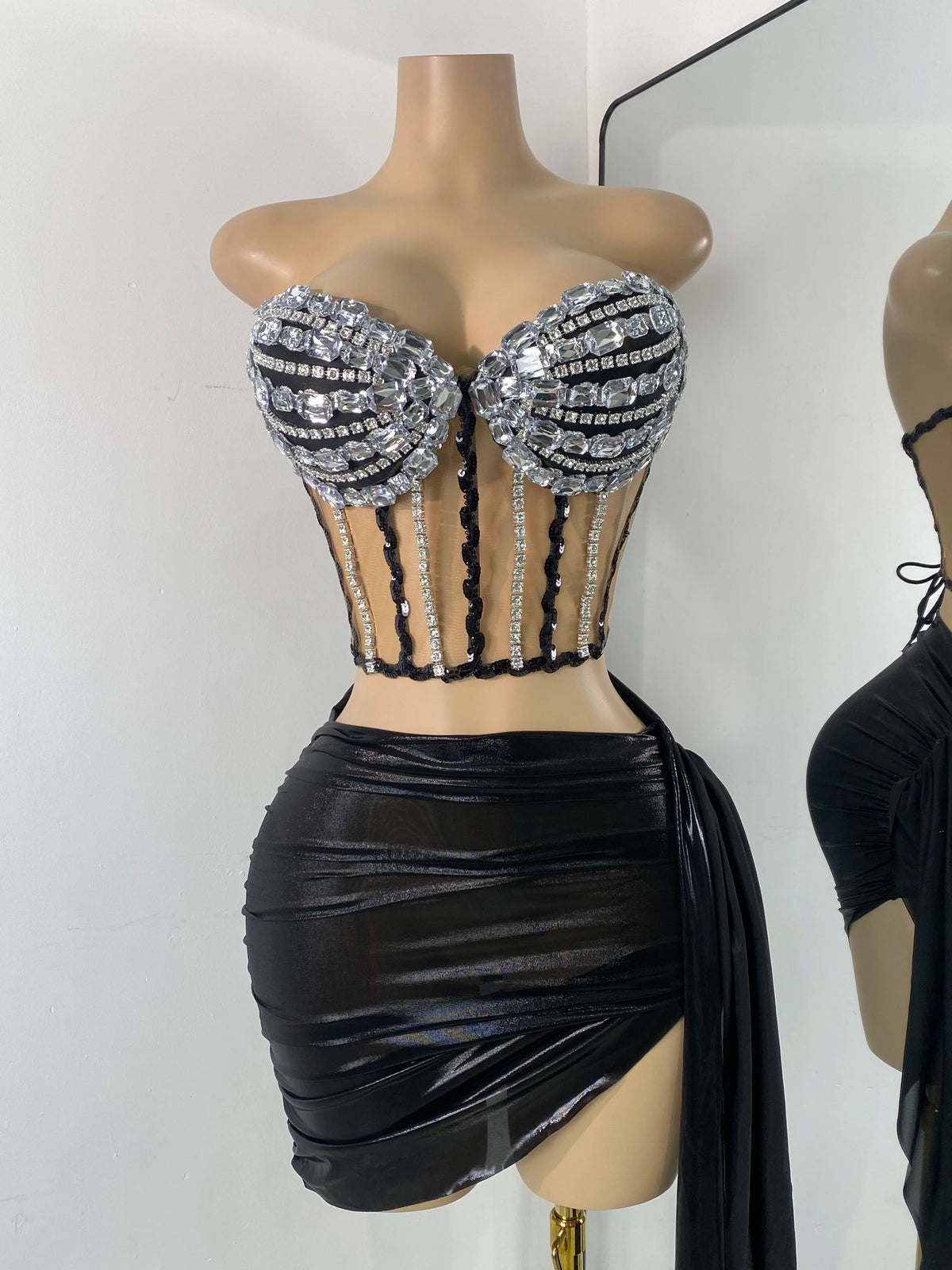 High Quality Women's Outfit Stage Performance Singer Dancer Costume Sexy Crop Top Skirt Two Pieces Sets Luxury Diamonds Dress