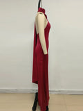 Elegant Solid 3D Flowers Ribbon Women Halter Dress Off Shoulder Sleeveless Backless Slim Female Maxi Dresses Chic Lady Robe