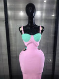 Pink Black Women Sleeveless Sexy Sequined Strap Bodycon Long Bandage Dress Nightclub Party Celebrate Evening Cocktail Wear