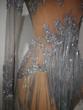 Luxury Sparkly Rhinestones Tassel Sexy See-Through Dress Women Latin Dance Outfits Bars Nightclub Party Perform Stage Costume